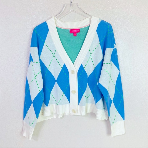 Isaac Mizrahi Always Isaac Argyle Cardigan Sweater Size L - Picture 1 of 6